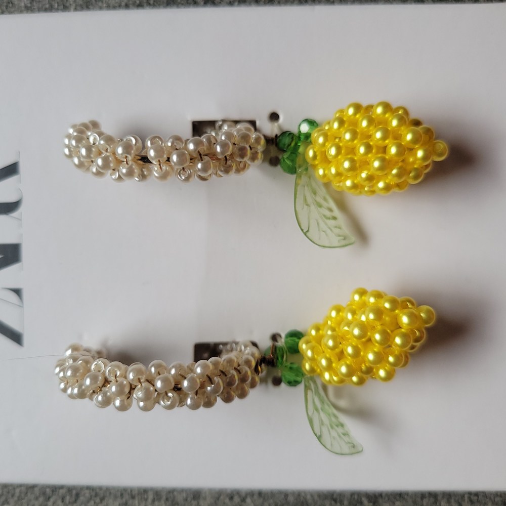 NWT Zara Pearl and Lemon Hoop Earrings